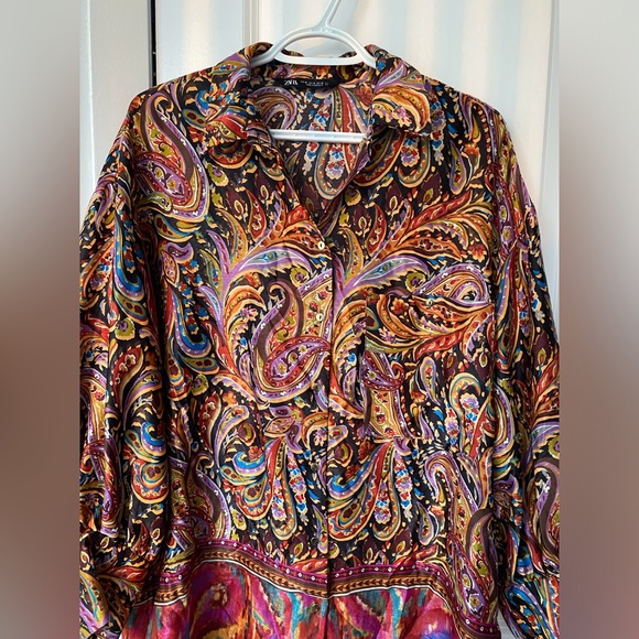 Retro ZARA Oversized Paisley Satin Blouse (M) - Picture 8 of 14